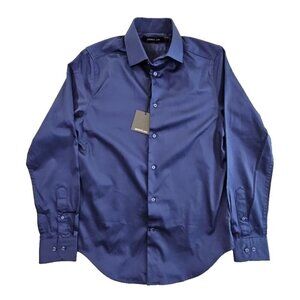 District & Row Slim Fit Button Front Shirt Men's Size Small in Navy Blue NWT!